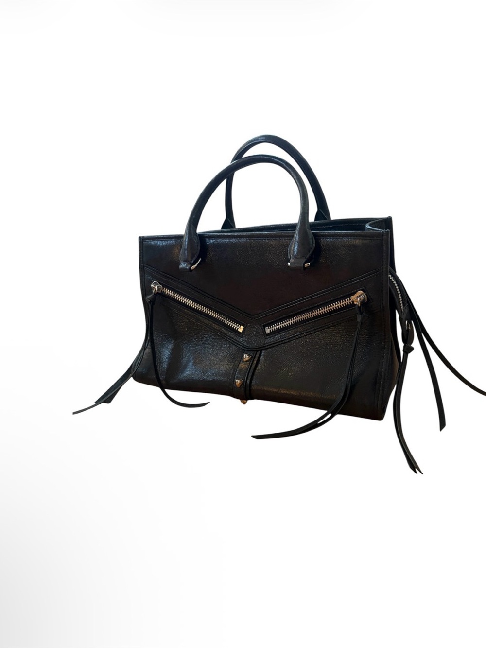 Botkier Black Leather Top-Handle Satchel with Zipper Accents